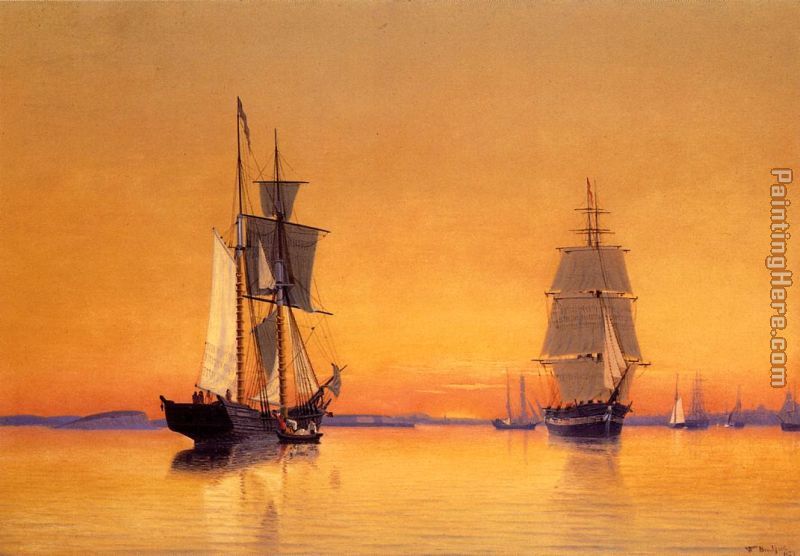 William Bradford Ships in Boston Harbor at Twilight